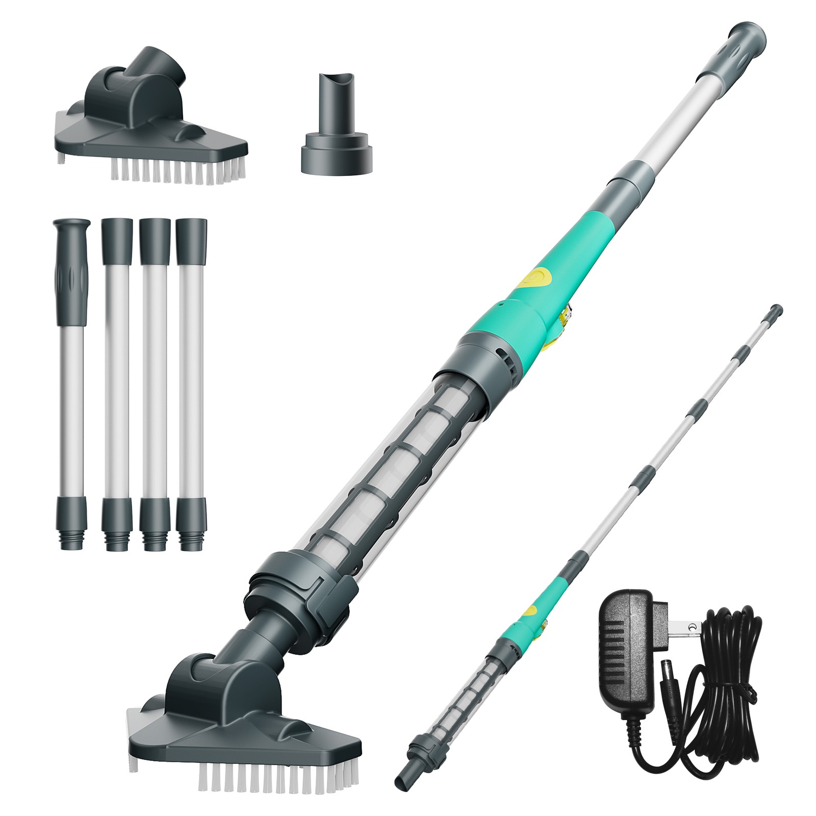 Cordless Rechargeable Pool Vacuum Handheld Cleaner IPX8 w/ Telescopic Pole 60min