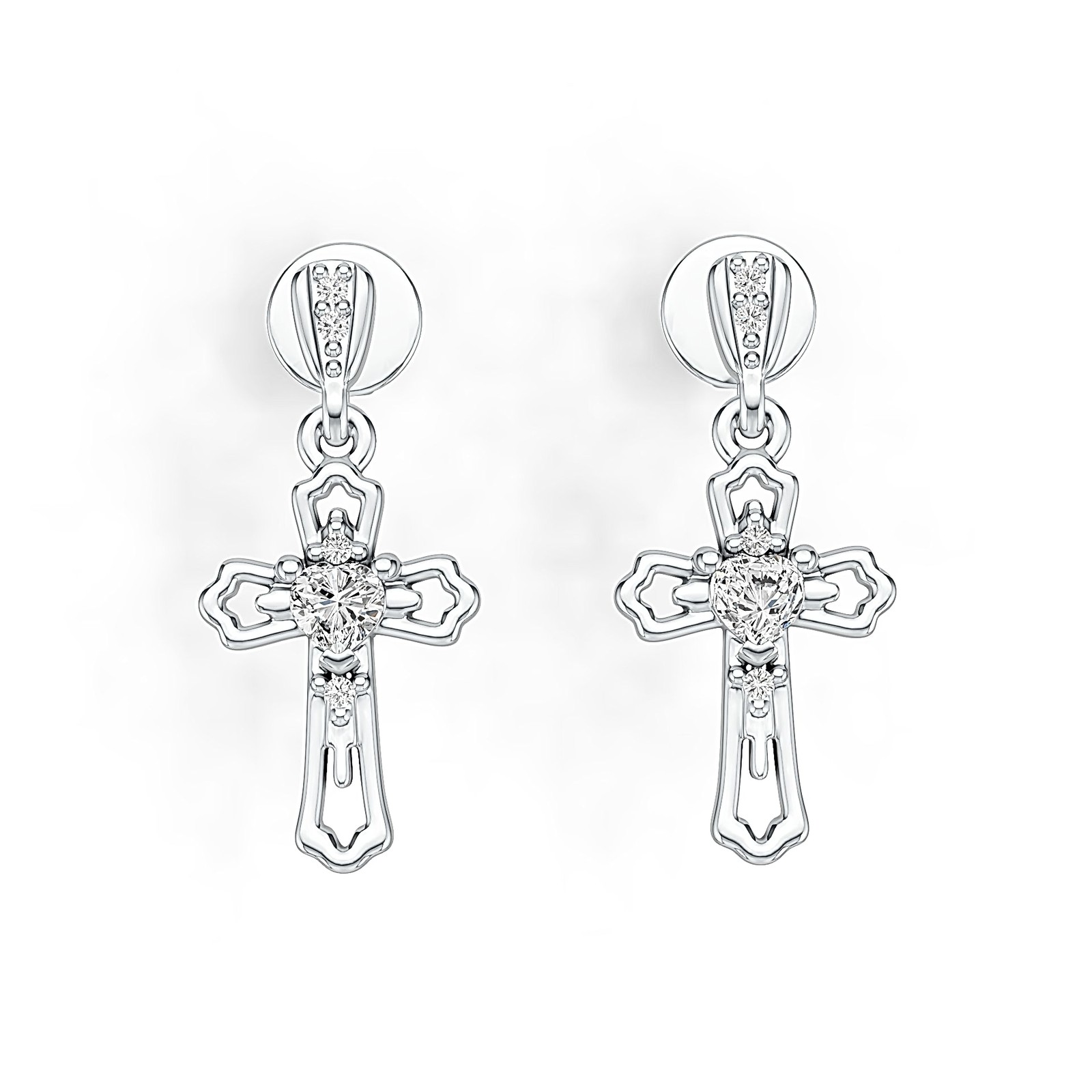 Sterling Silver Semi Mount Earrings Setting Heart HT 3x3mm Cross Theme