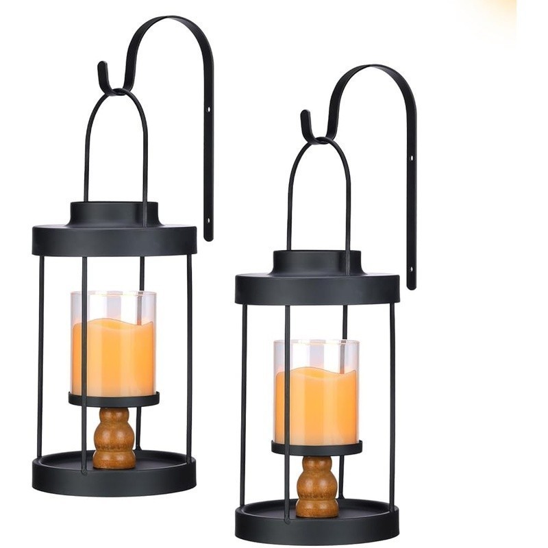 Set of 2 Wall Sconces W/ Flickering LED Candles Timer Function Black Metal New