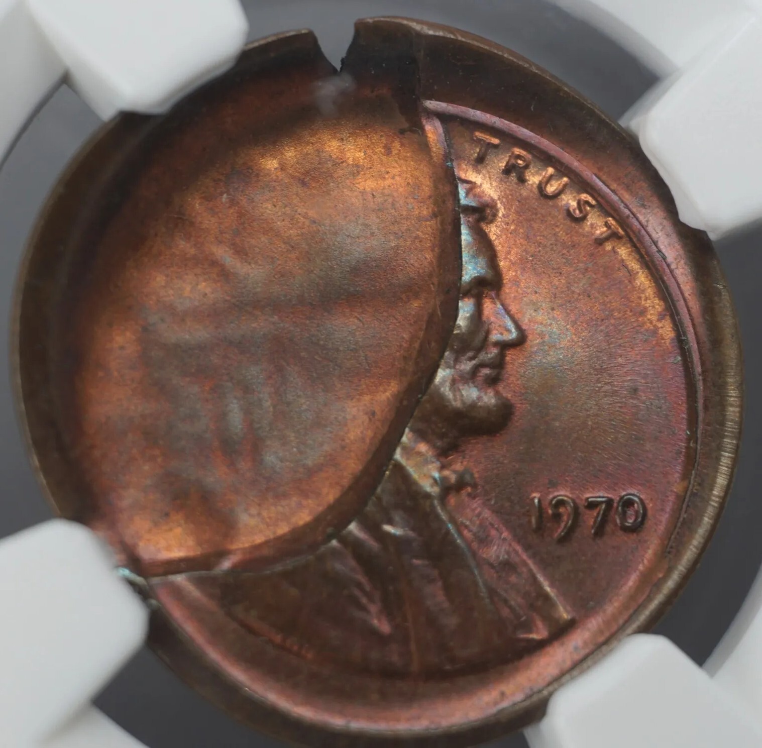 1970 1c Cupped Massive Broadstruck with Indent Cap Rare Mint Error NGC MS65RB