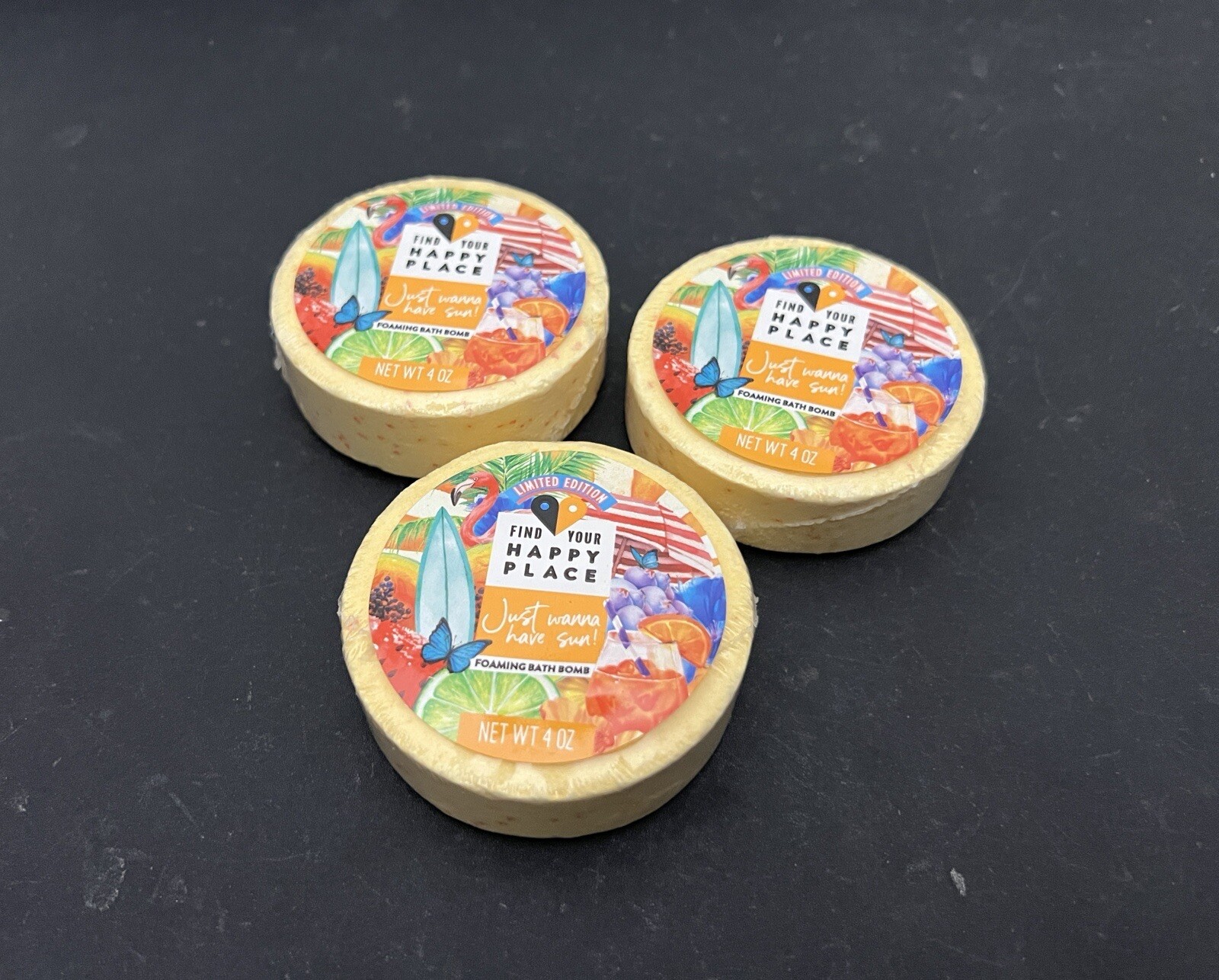 Lot of 3 | FIND YOUR HAPPY PLACE Foaming Bath Bomb - Juicy Citrus & Sweet Mango