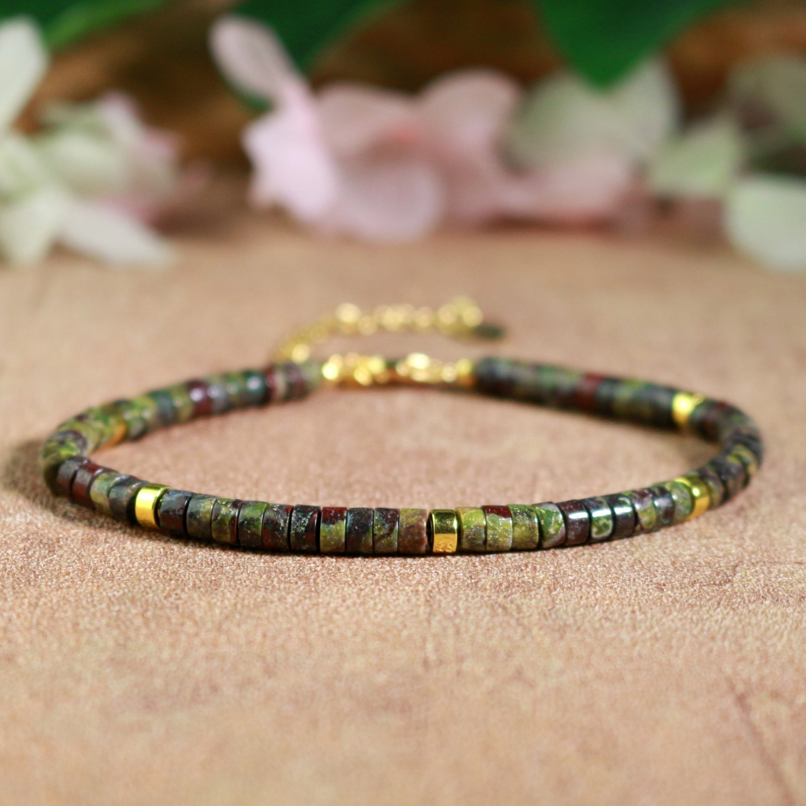 Natural Dragon Blood Beads Healing Crystal Grounding Stone Minimalist Bracelet