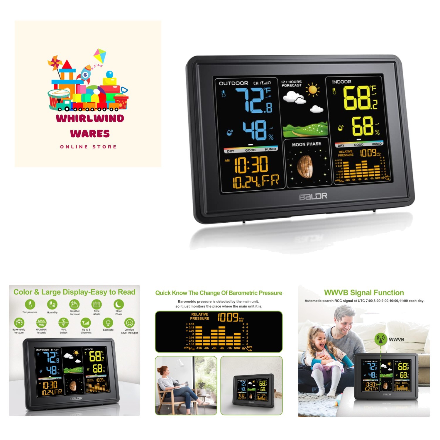 Comprehensive Weather Station with Large LCD & Dynamic Barometric Pressure Graph