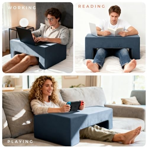 Soft Reading Pillow with Cup Holder & Pocket - Lap Desk for Gaming, Laptop, Bed