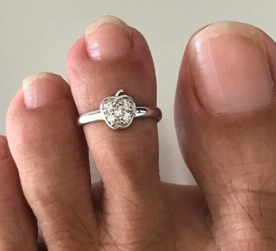 Casual Use For Women's Solid Metal Apple Shape Adjustable CZ Toe Ring 925 Silver