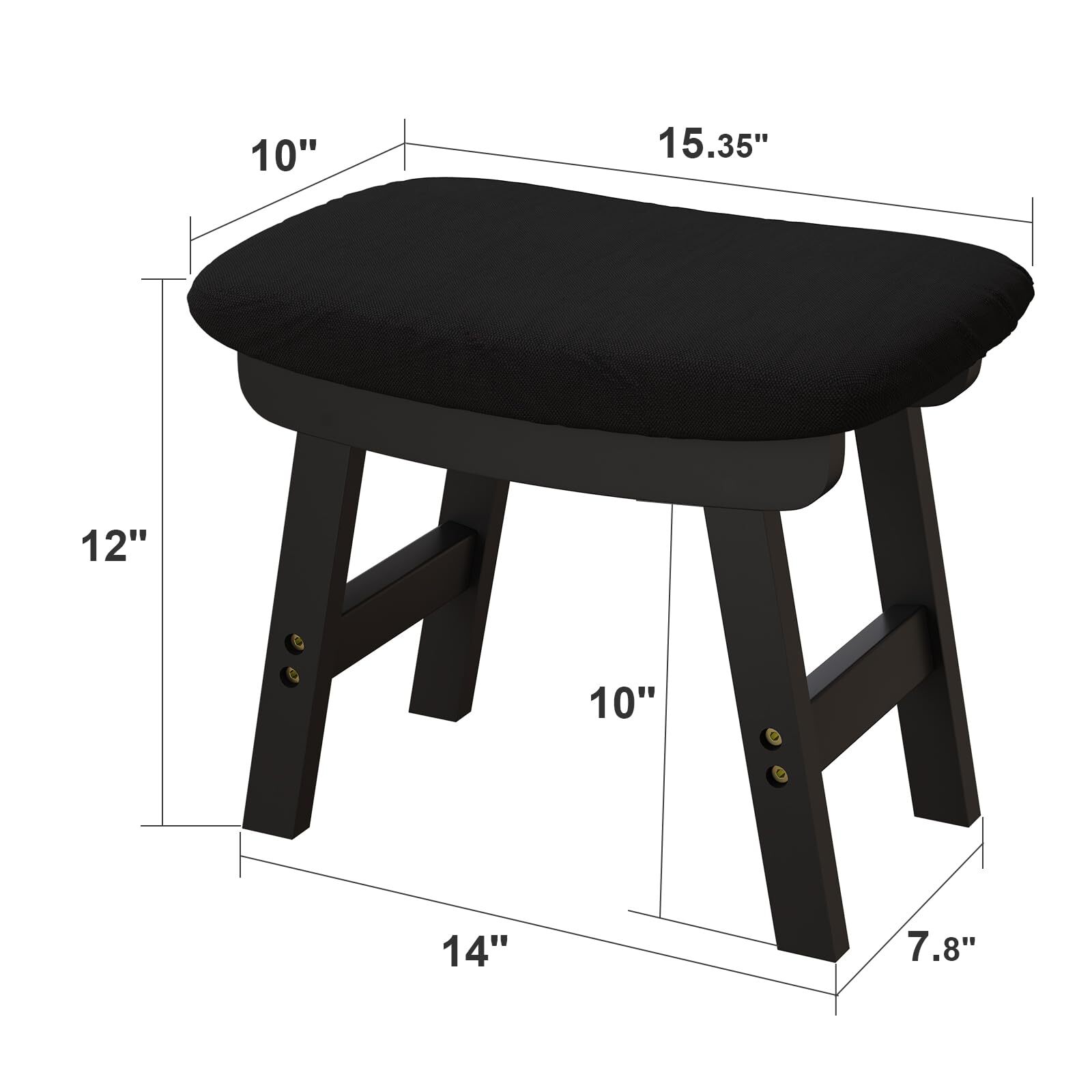 Black Foot Stool Ottoman Small Wooden Footrest Under Desk Living Room Use