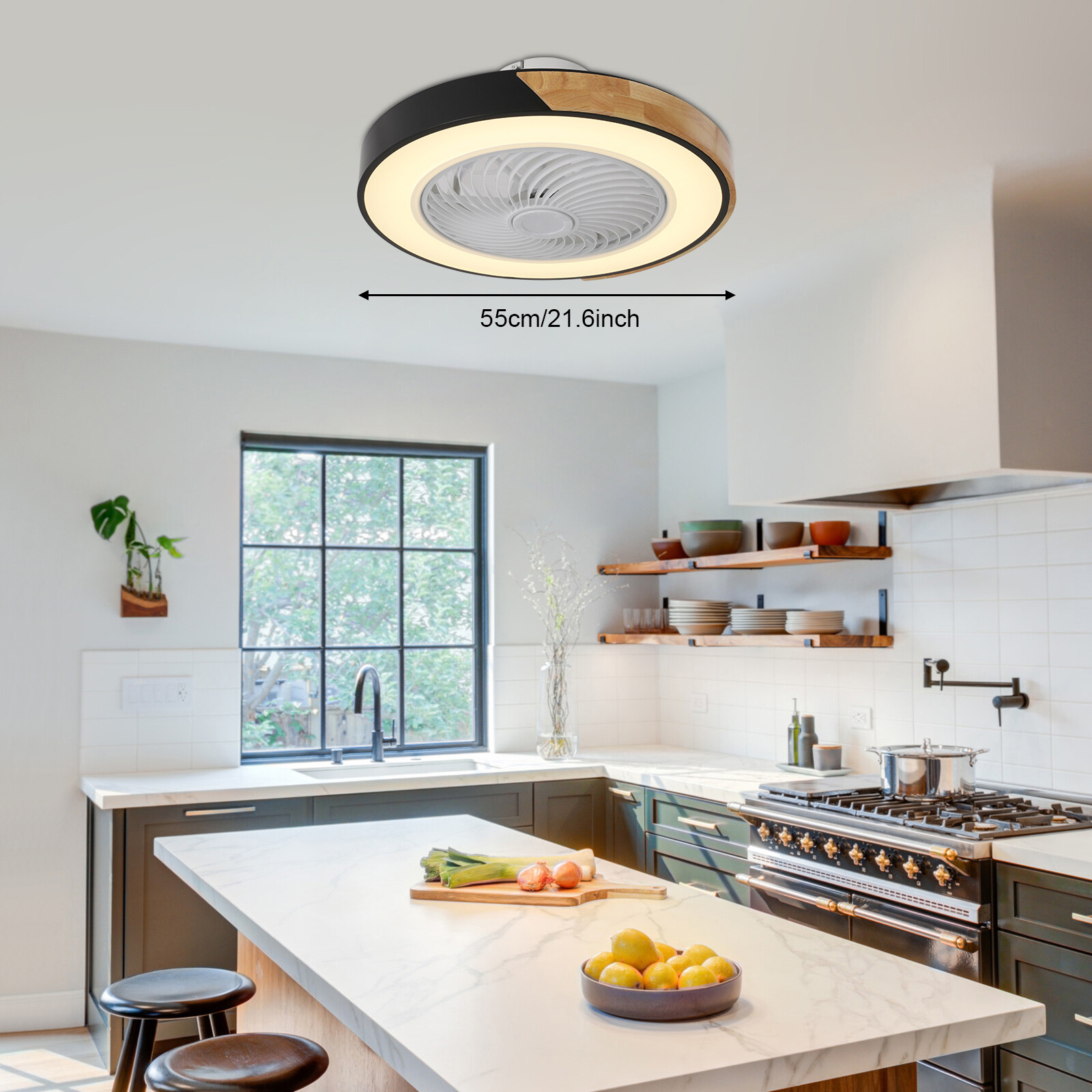 21.6" Modern Led Ceiling Fan Lights Flush Mount Light Kit With Remote Control