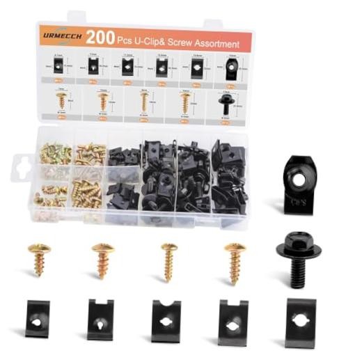 200Pcs Car U-Nuts Clips and Screw Assortment Kit, 11 Different Sizes