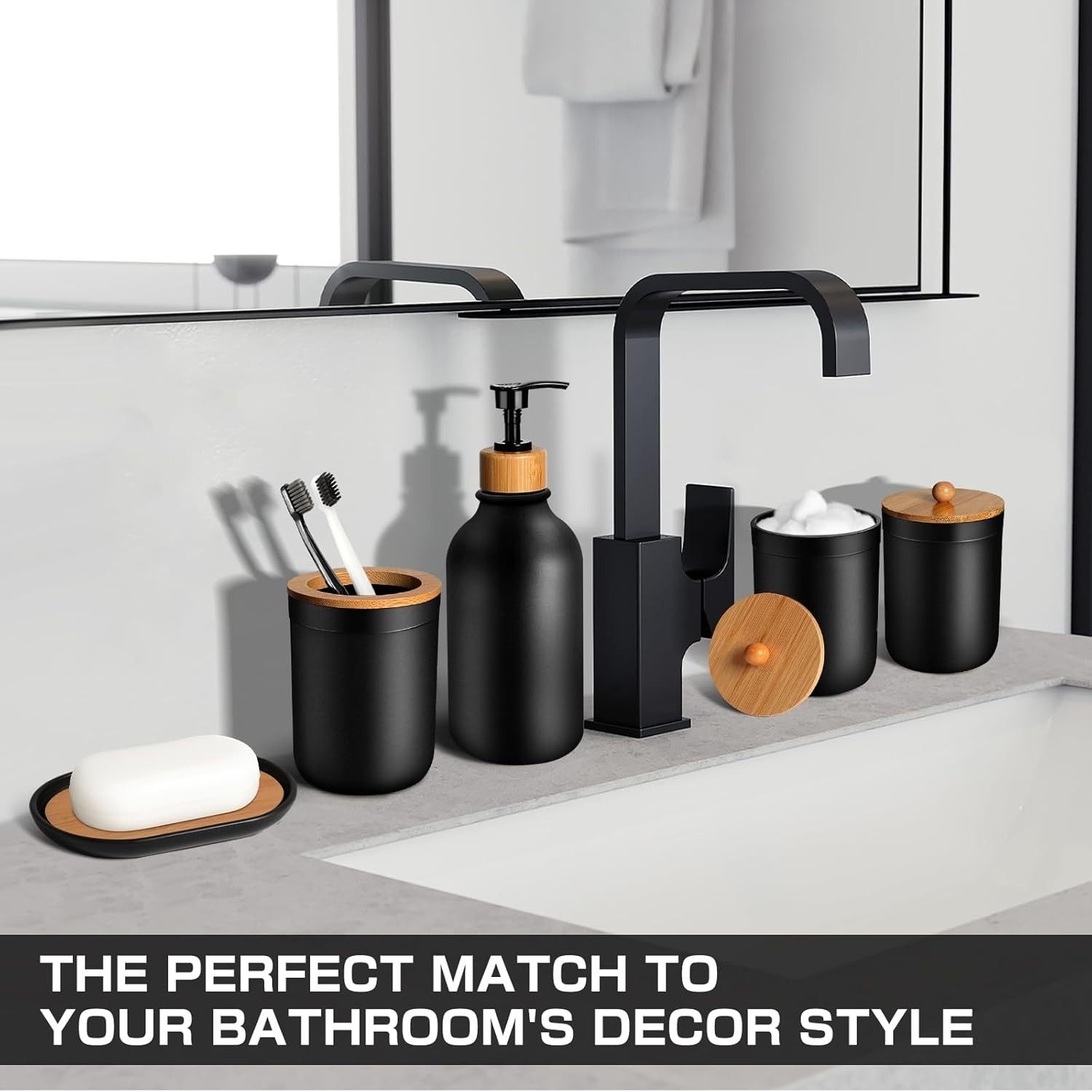 Stylish Black Bathroom Accessory Set - Shatterproof & Dust-Proof 5 Piece