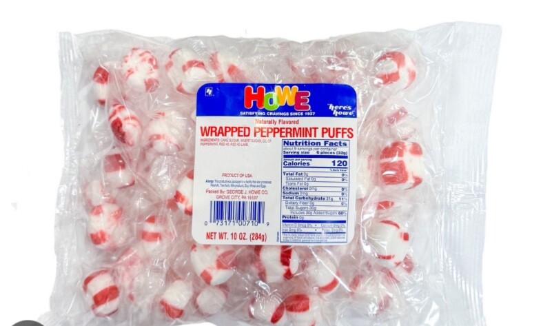 2 10oz howe  - Individually Wrapped – peppermint puff Candy free shipping