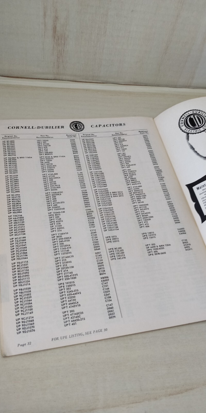Vintage 1950s Cornell Dubier TV Capacitor Replacement Guide