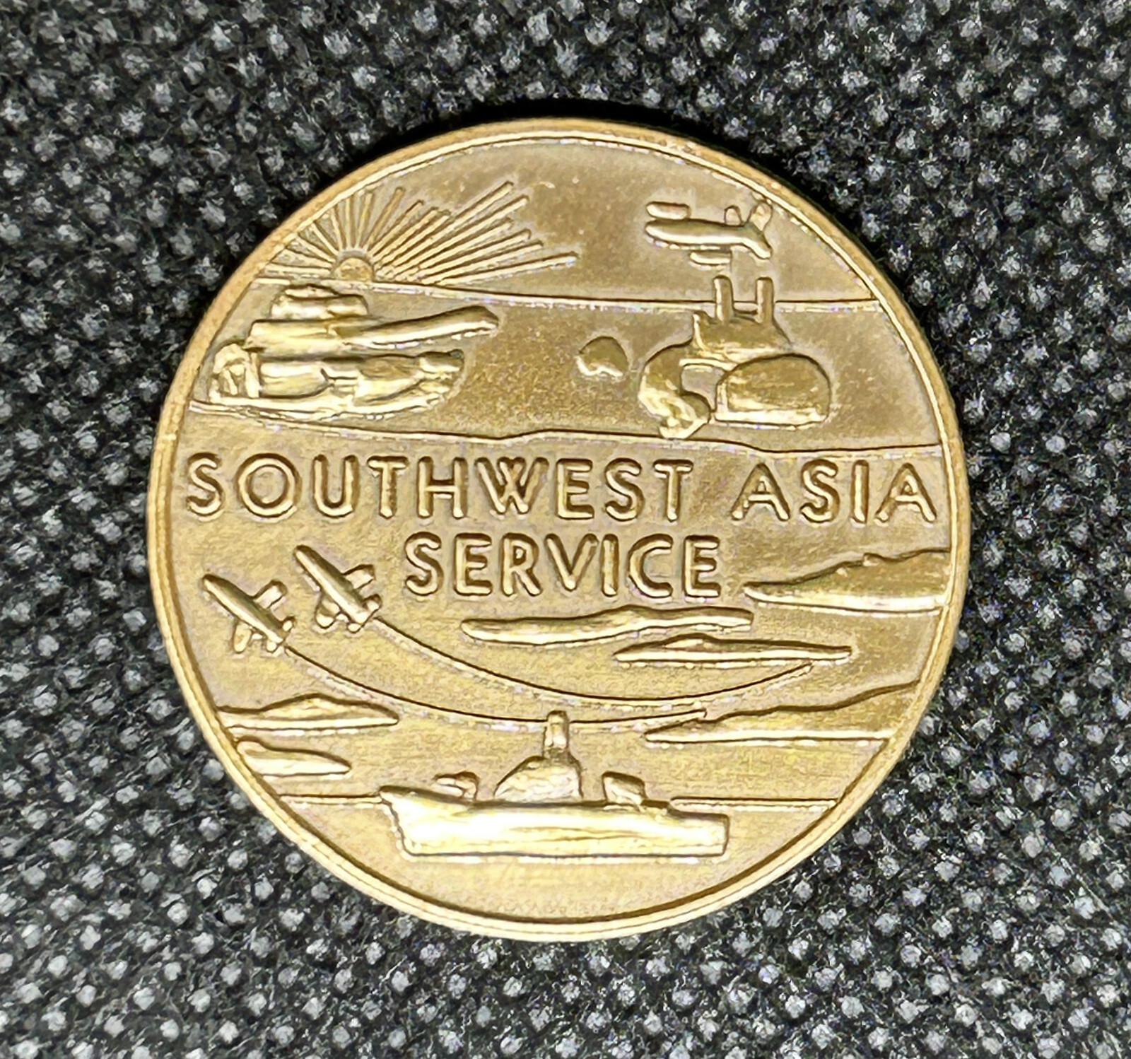 US Military - Desert Storm / Southwest Asia Service 30mm  Metal Adhes. Medallion
