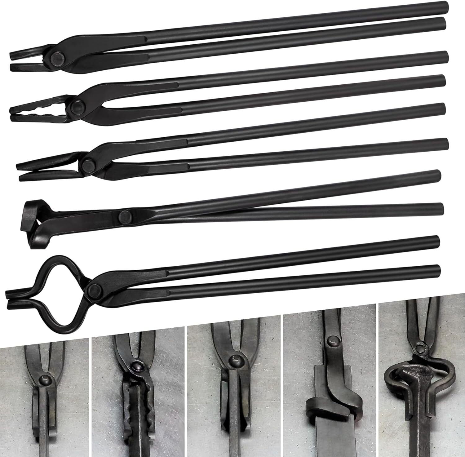 5 PACK Knife Making Tongs Set Bladesmith Blacksmith Tongs for Anvil Vise Forge