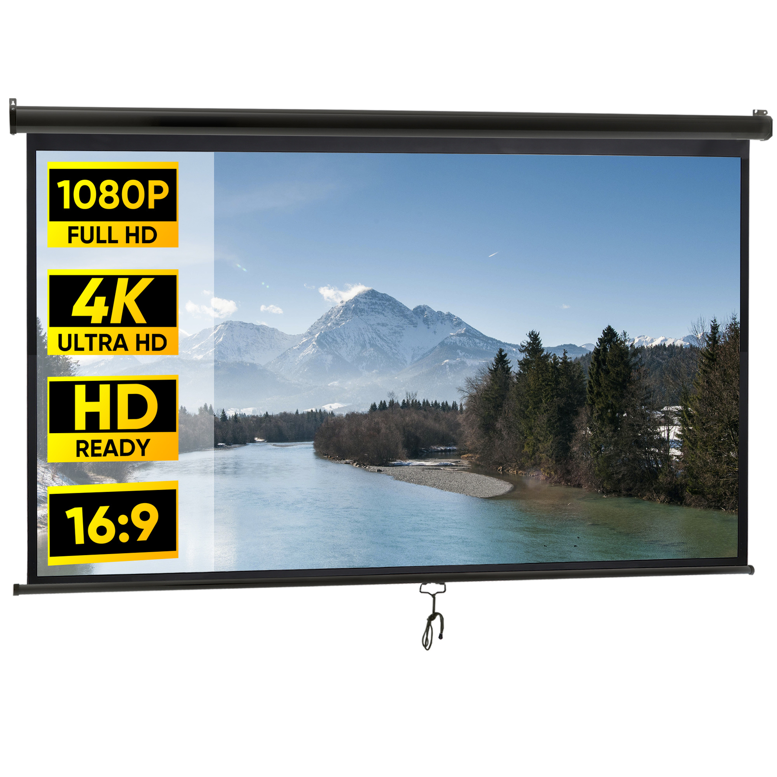 Projection Screen 100'' Pull Down Projector Movies Screen 16:9 HD Home Theater