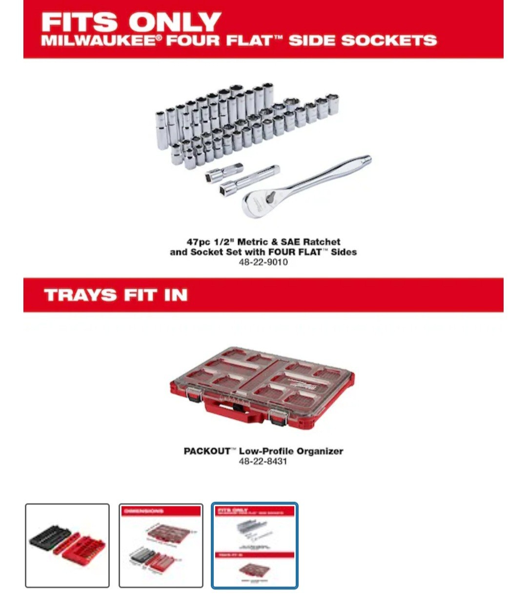 New Milwaukee Packout Interlocking 1/2 Socket Tray Insert 48-22-9487T Red/Black