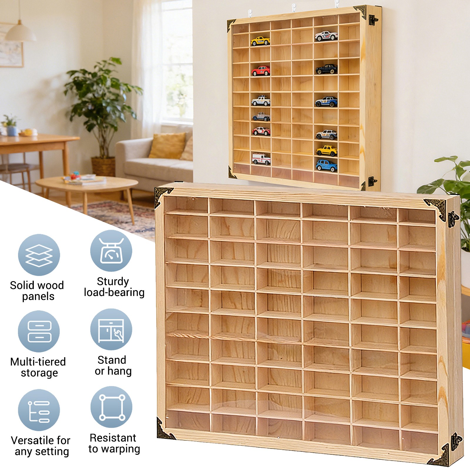 1/64 Diecast 60 Car Model Display Case w/Door Wall Mount Toy Display Storage