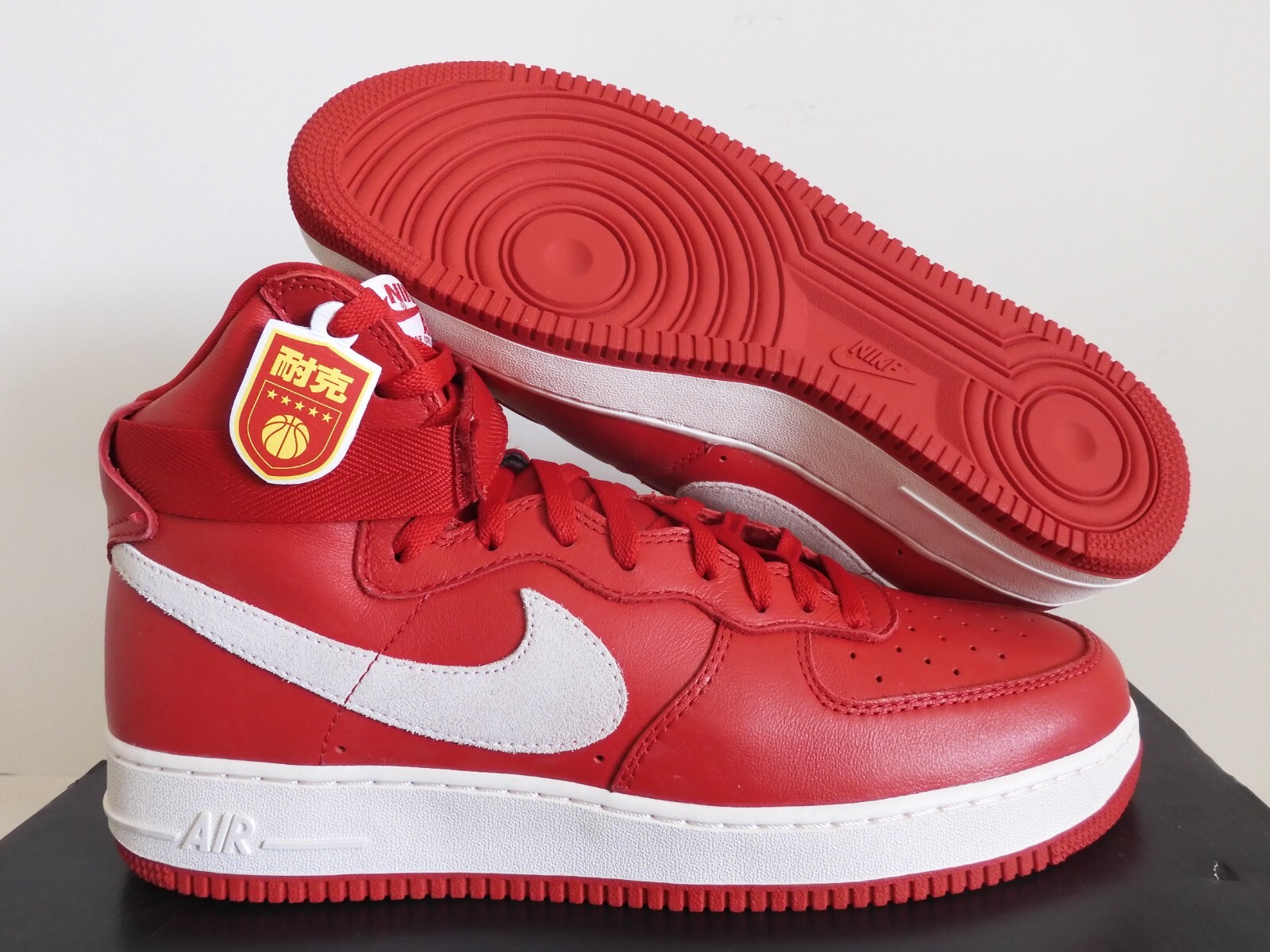 Nike Air Force 1 High Retro QS Nai Ke China Gym Red-White Sz 14 [743546-600]