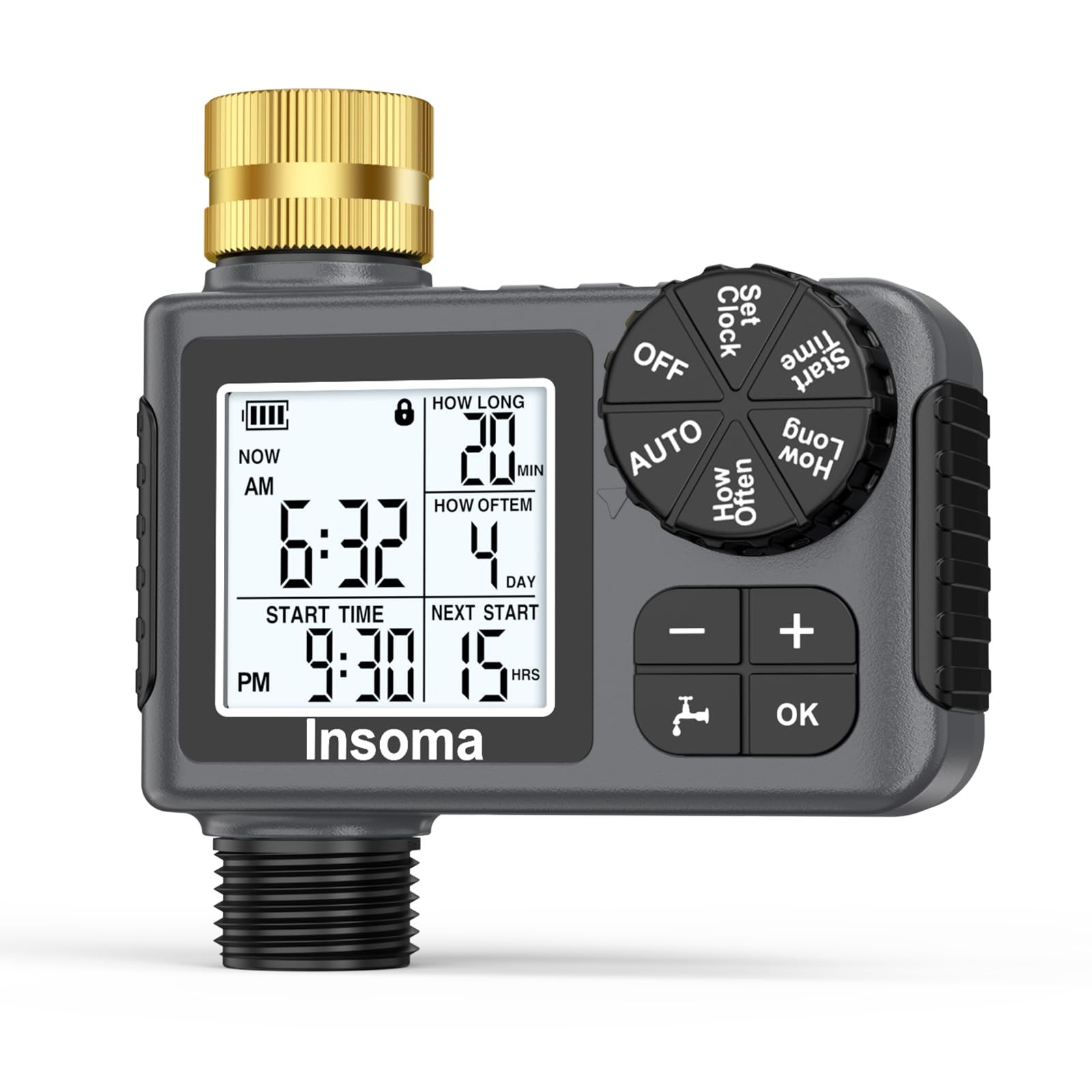 Insoma Water Timer For Garden Hose Brass Inlet 1 Outlet Sprinkler Timer