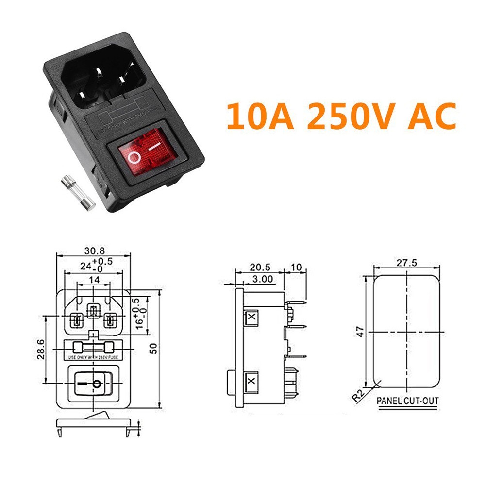 Fuse Switch for Power Socket Plastic Socket 7 Terminals Fuse Switch Insertion