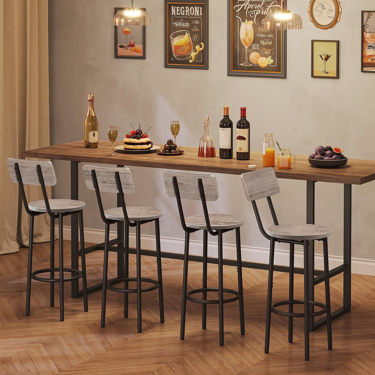 Bar Stools,Set of 2 Bar Stools W/ Footrest & Back,25.2" Bar Chairs Kitchen