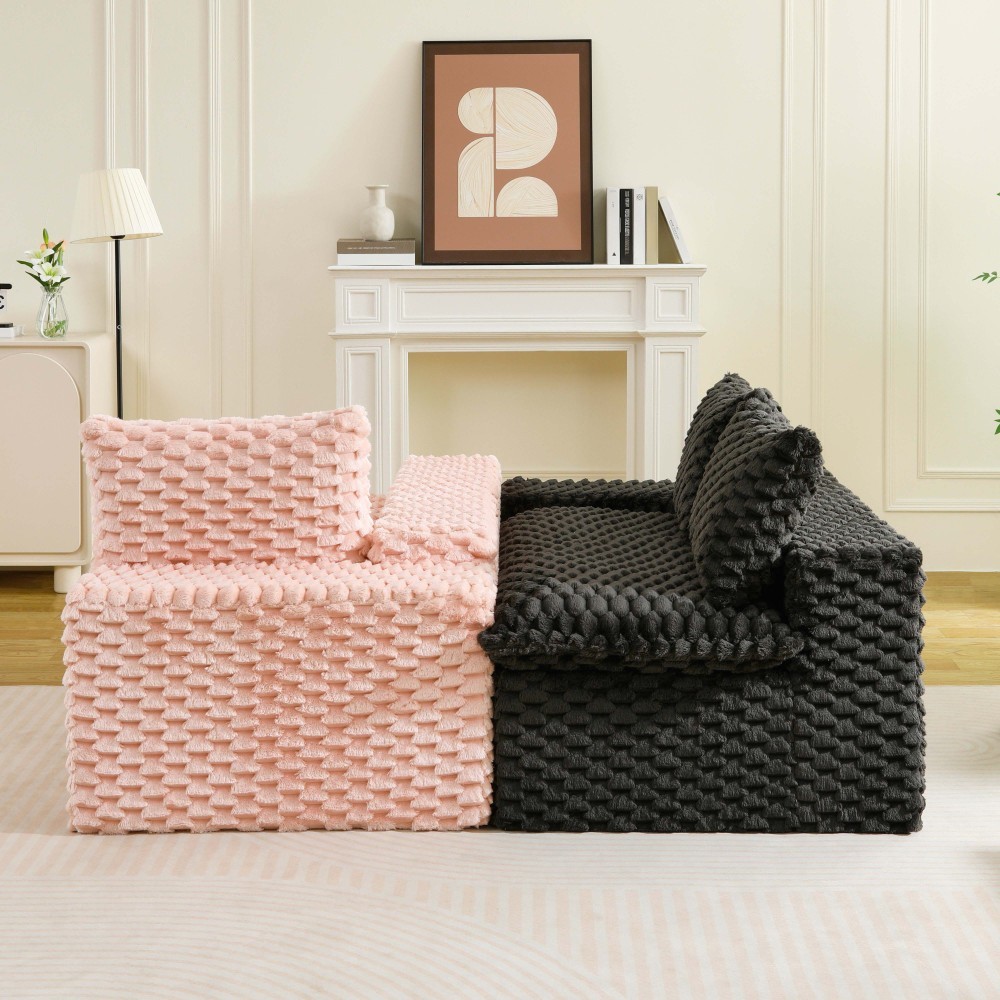 Multifunctional Color-Block Velvet Sofa w/ Modular Arrangement - 4 Seat