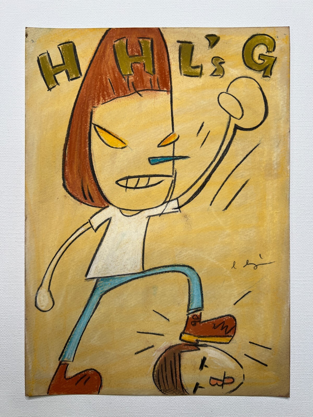 Yoshitomo Nara Drawing on paper (Handmade) signed and stamped mixed media.
