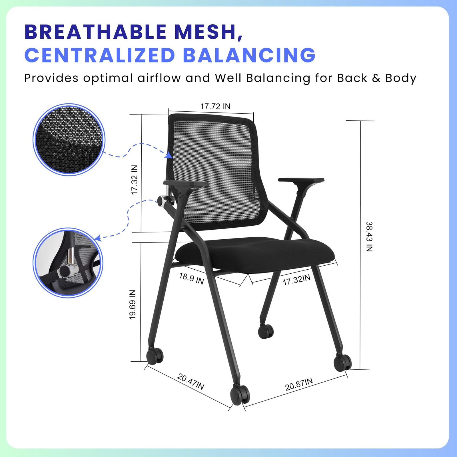 PRO, Stackable & Foldable Conference Room Chairs with 2X Thick Cushion, Lumba...