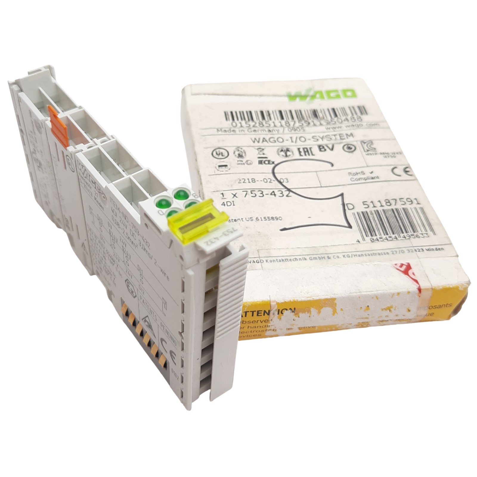 WAGO 753-432 4-Channel Digital Input Module 24VDC, 10A, 4 Inputs, DIN Rail