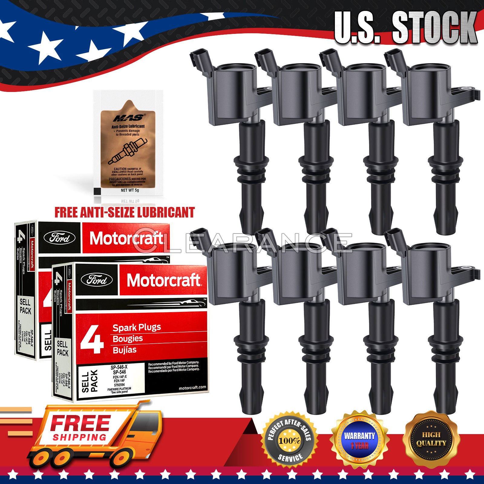 8 Ignition Coils DG511 & Motorcraft Spark Plugs SP546 for Ford F150 lincoln 5.4L
