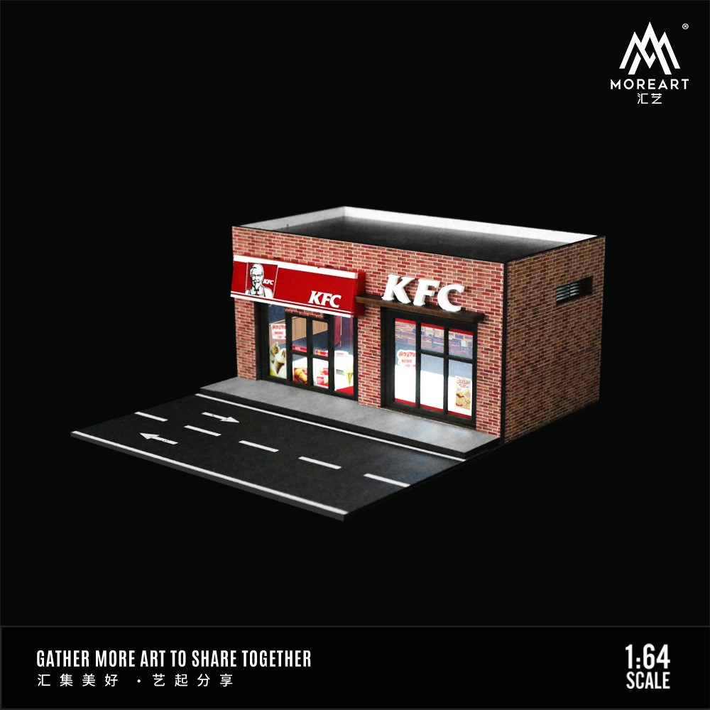 MoreArt 1/64 Diorama Car Parking Lot Model LED Lighting KFC Restaurant Model