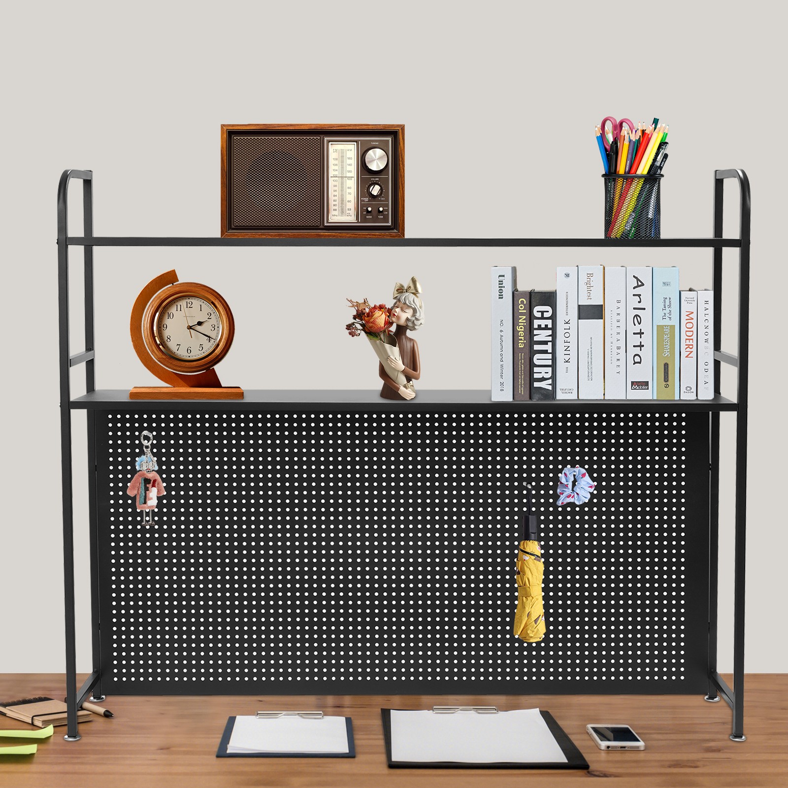 2-Tier Multipurpose Iron Countertop Bookshelf Desktop Bookcase Shelf (45in*38in)