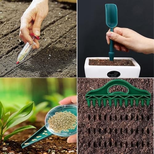 7PCS Mini Handheld Seed Spreader Set with Adjustable Speeds and 12-Hole Dibber
