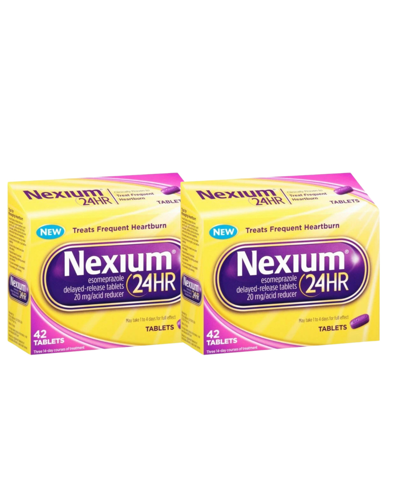 (2)Nexium 24HR Acid Reducer Heartburn Relief Tablets 20mg 42 Tablets Exp 07/2026