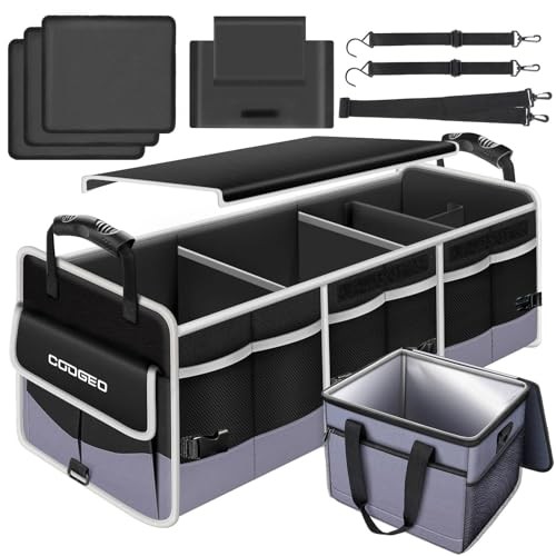 Car Trunk Organizer with Portable Leak Proof Cooler Bag, 3 Compartments Black