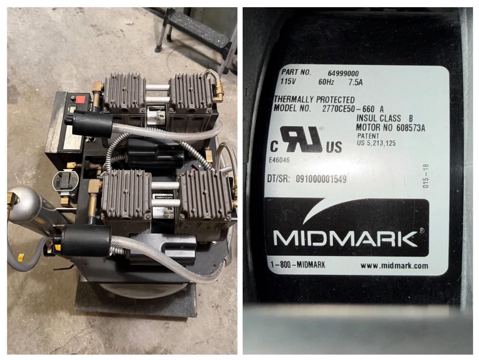 Midmark PowerAir Oil-Free Dental Air Compressor Dentistry MPN 64999000