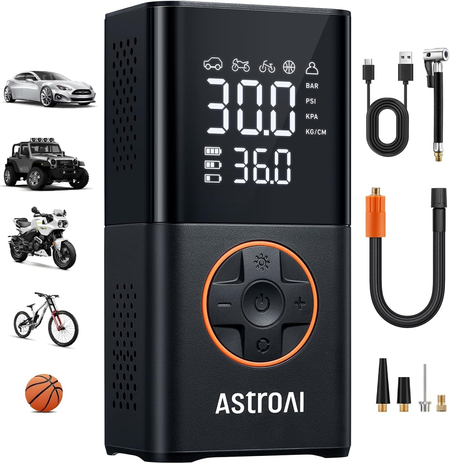 Astroai L7 Tire Inflator Portable Air Compressor Cordless Mini Bike Pump with Di