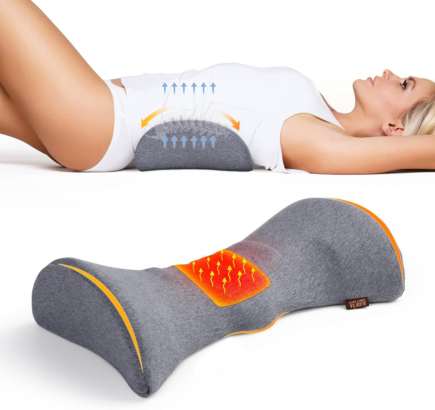 Lumbar Support Pillow for Sleeping, Heated Lower Back Pillow with Graphene Heati