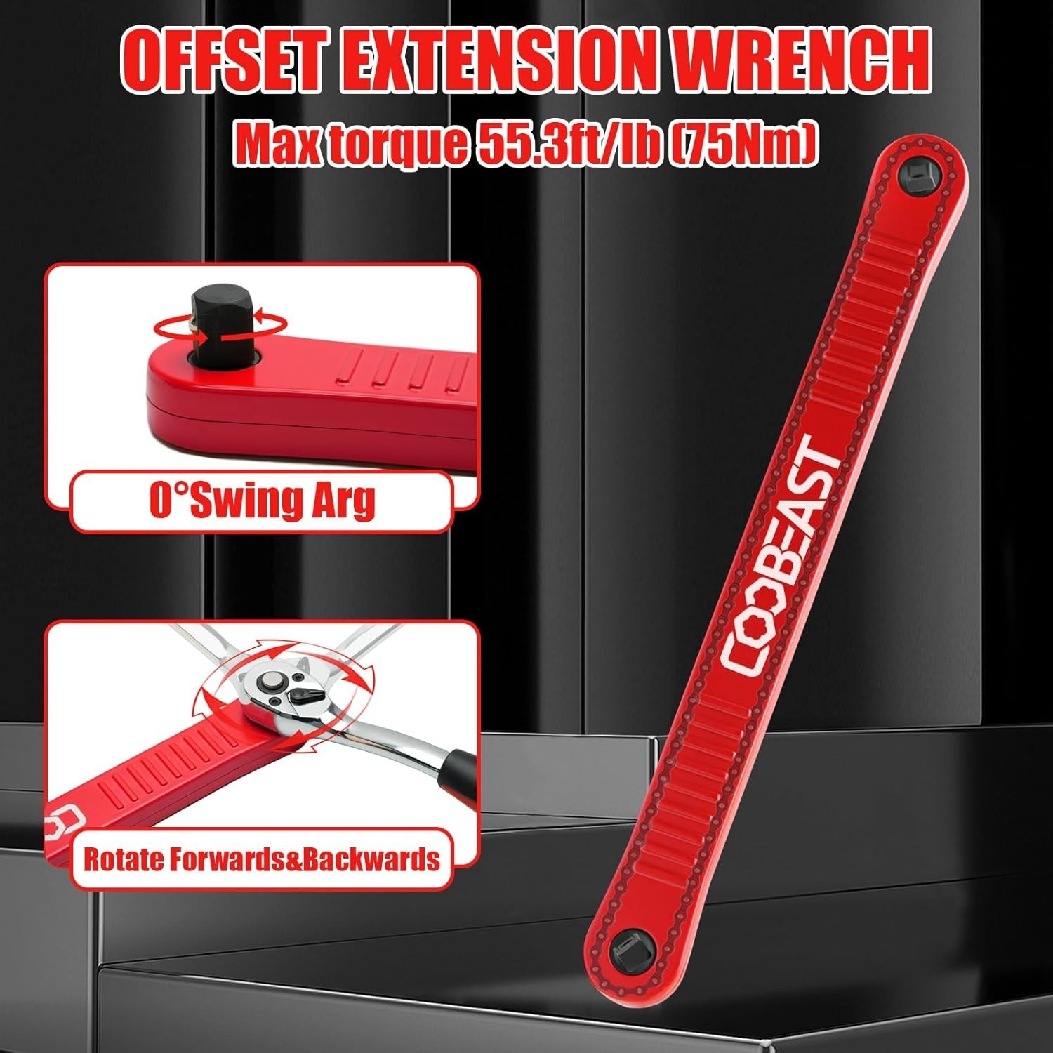 Multi-Functional Red Offset Wrench - Perfect for Automotive Repairs and Assembly