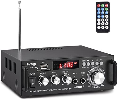 Facmogu 298A Bluetooth 5.0 Stereo Amplifier 40Wx2 RCA USB SD FM MIC 2-Channel