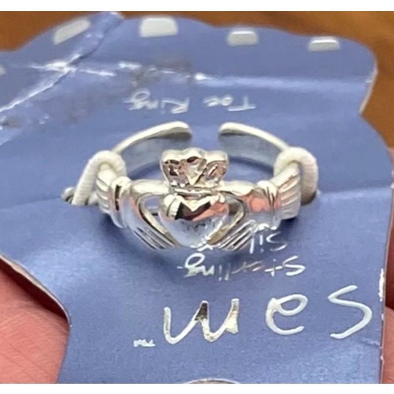 Sterling Silver Irish Claddagh Toe Ring Adjustable Size 3.75 New