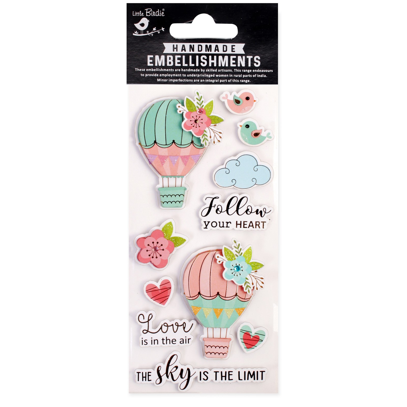 Little Birdie Glitter Handmade Embellishment 11/Pkg-Follow Your Dreams