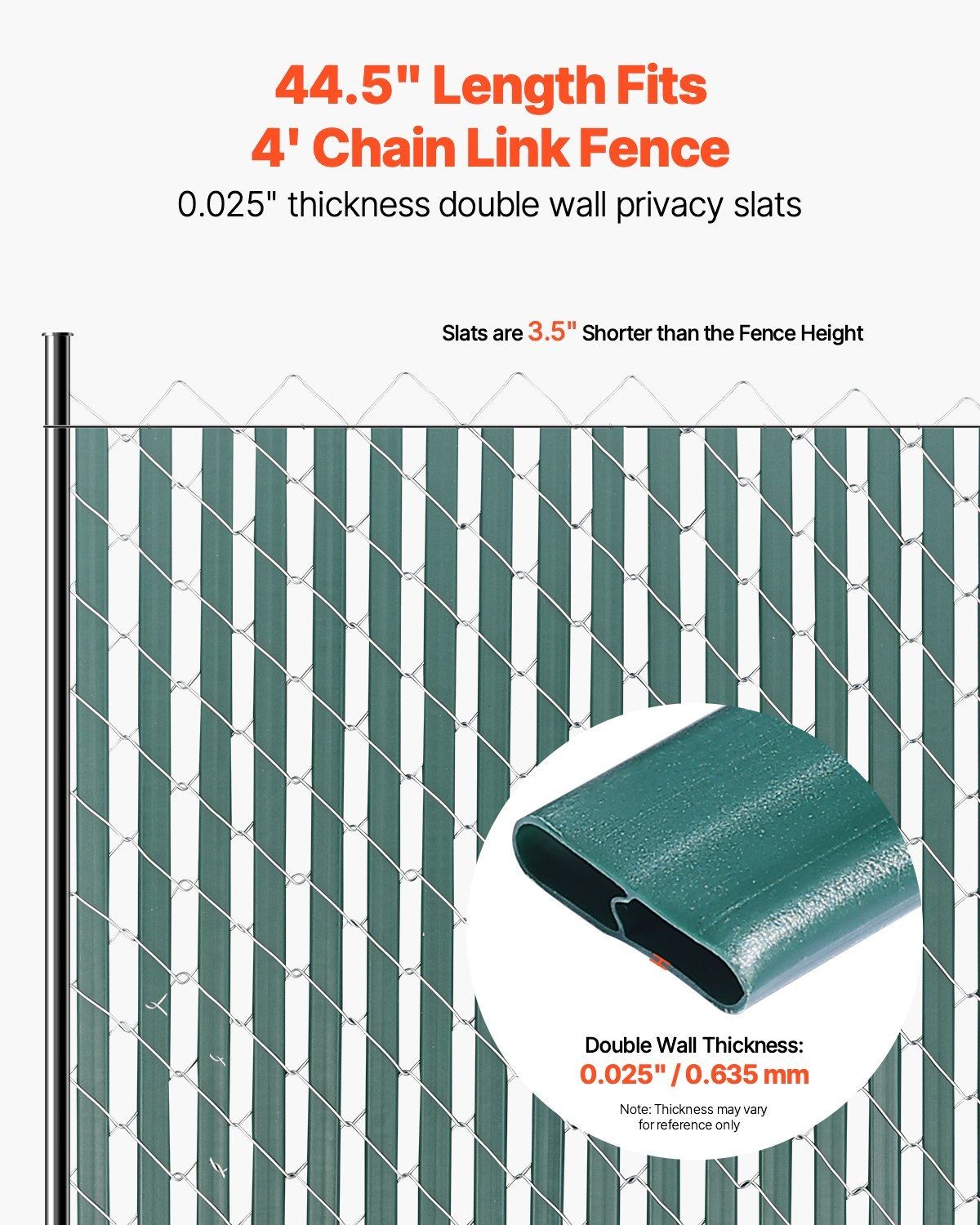 Double-Wall 44.5in HDPE Bottom-Locking Chain Link Privacy Slats Green