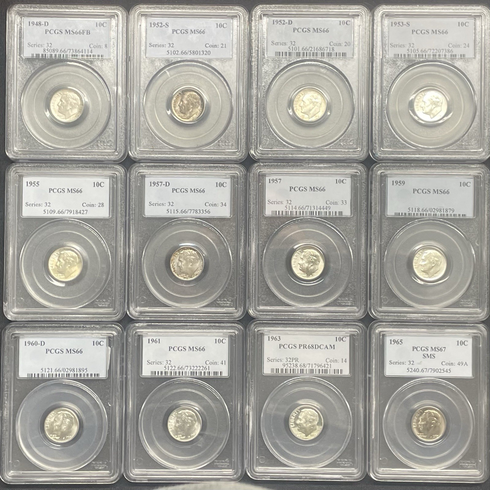 Lot Of 60 Roosevelt Dimes, PCGS Graded, Silver Dimes, 1948-2006