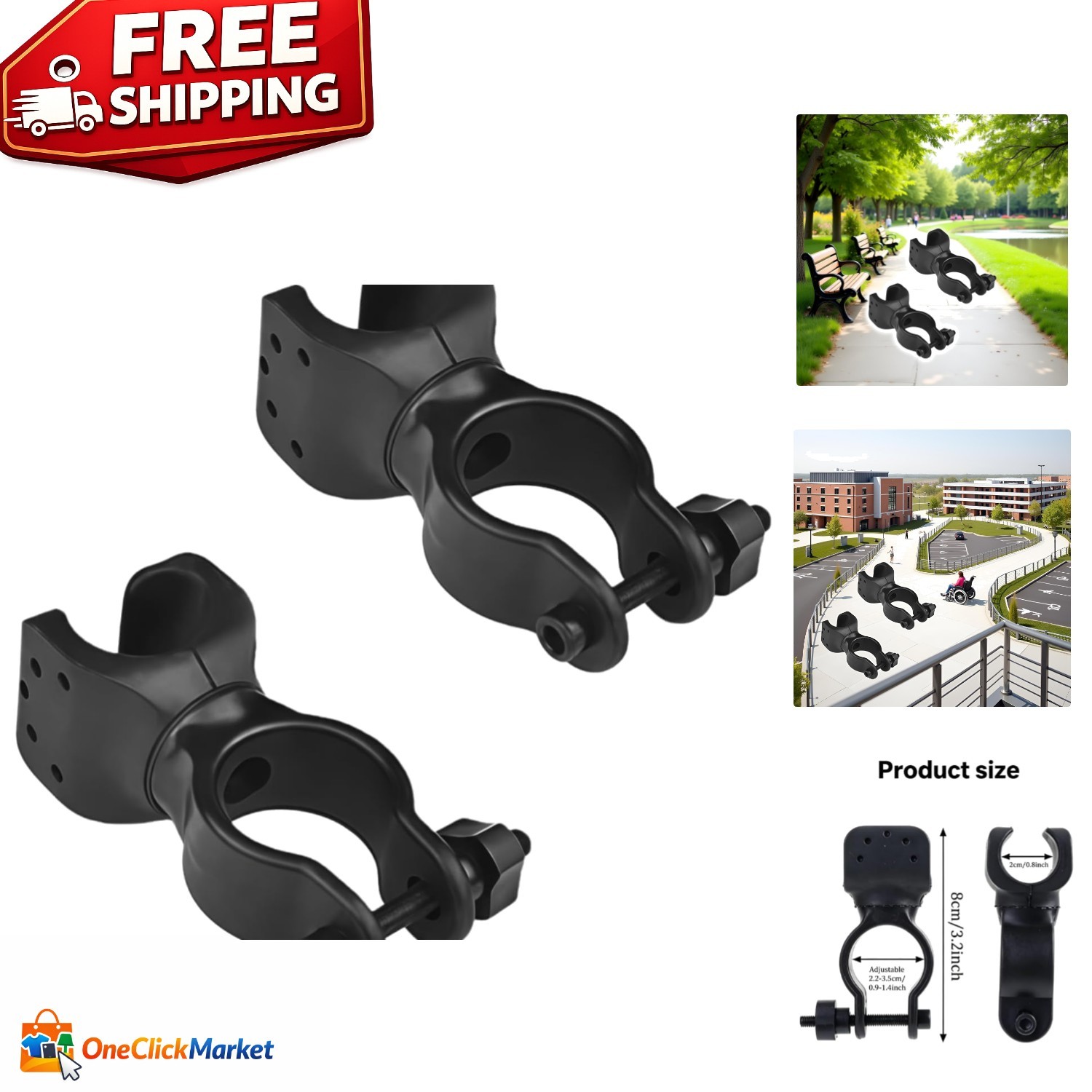 2 Pack Black Durable Walking Stick Holders, Cane Holder, Wheelchair