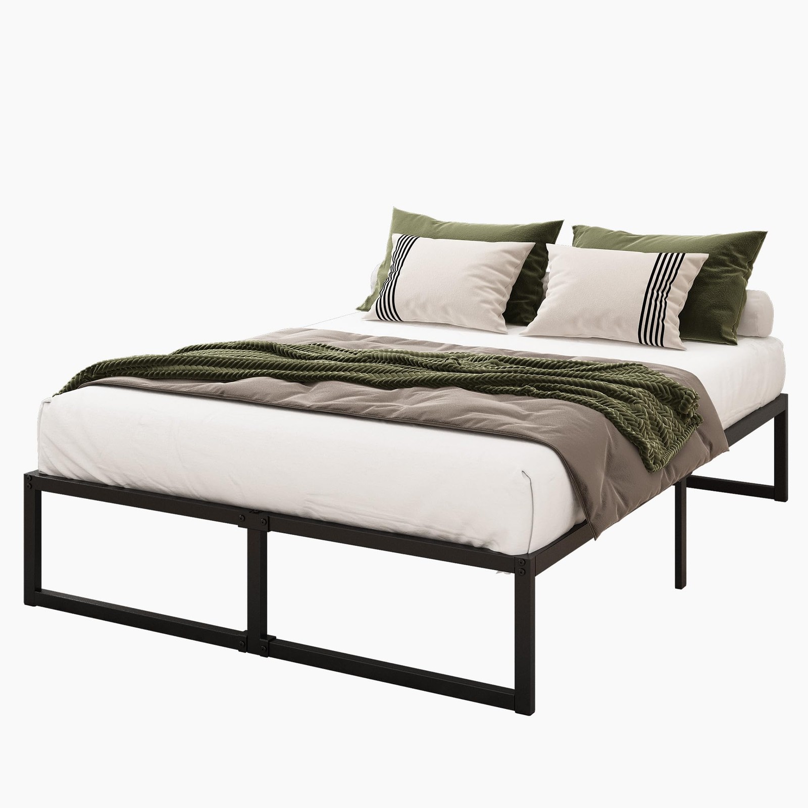 16 Inch Metal Platform Bed Frame, No Box Spring, Heavy Duty, Black