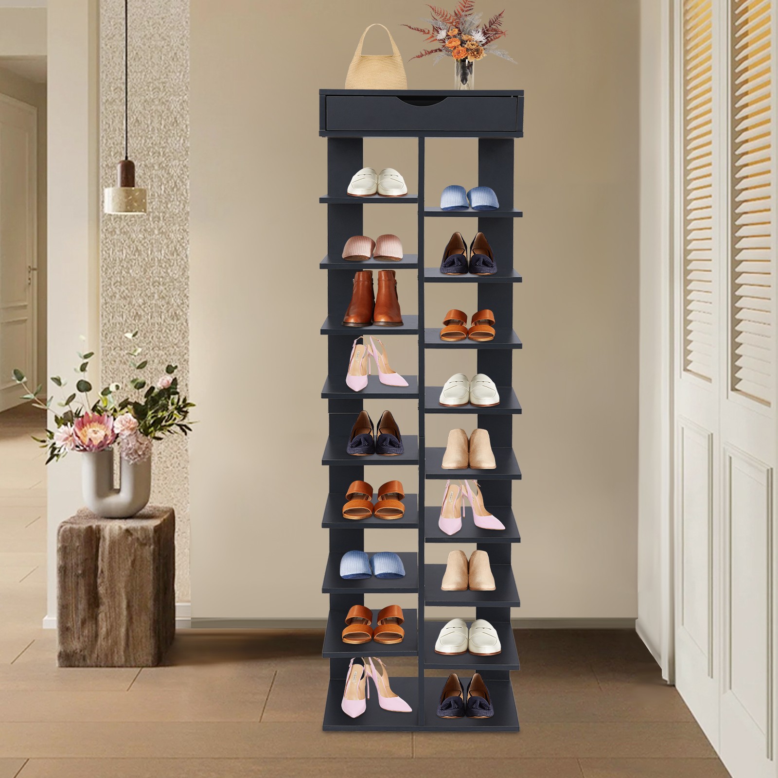 18 Compartments Shoe Storage Stand 10 Tiers Shoe Rack 40*22*141cm Shoe Organizer
