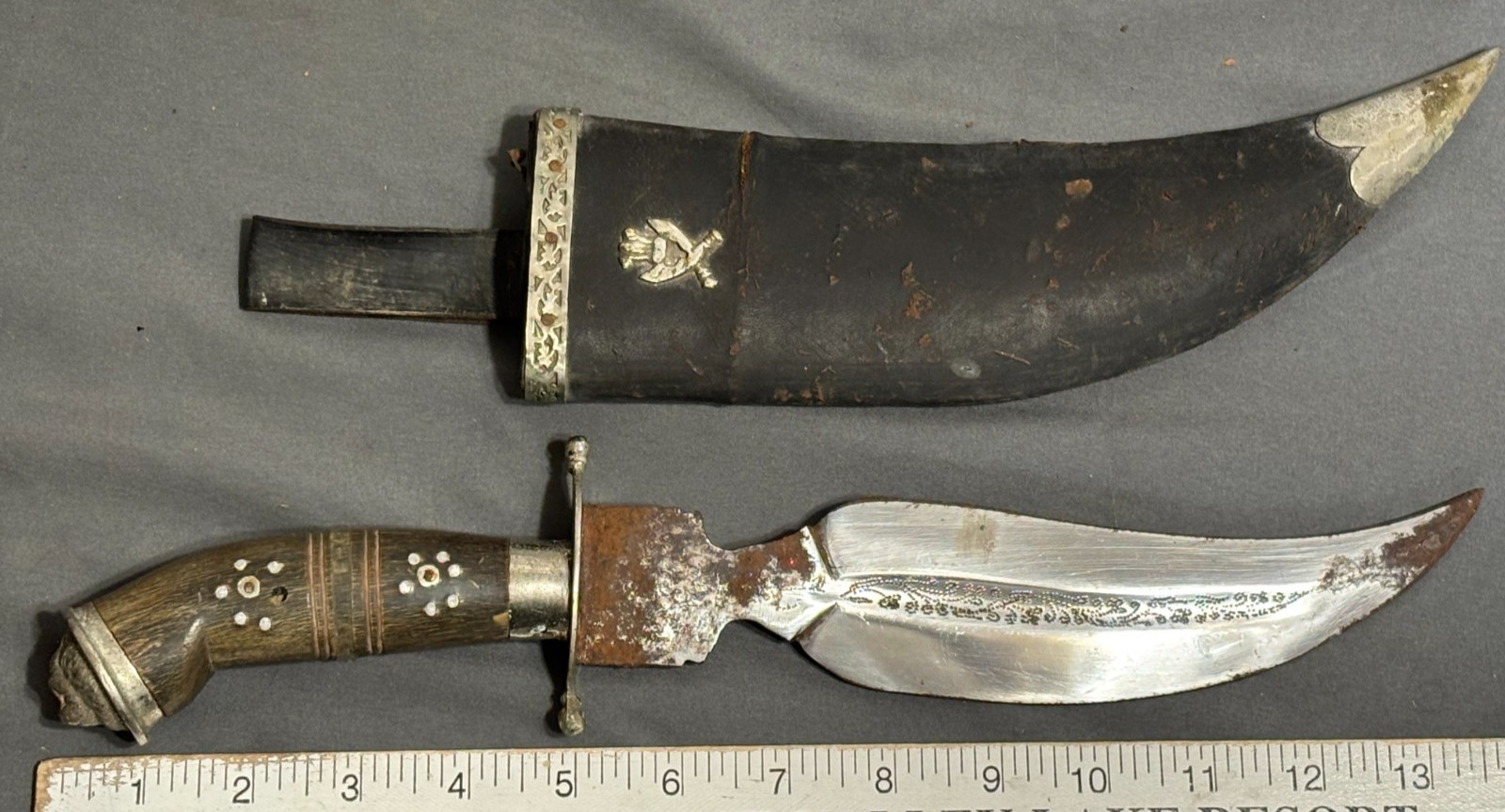Indian SOUTHEAST ASIA Horn handle GURKA KUKRI KNIFE DAGGER Wood Leather Sheath