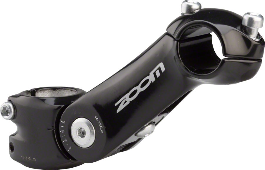 Zoom TDS-C297 Stem 125mm Clamp 25.4mm Adjustable Steerer 1 1/8 in Black Aluminum