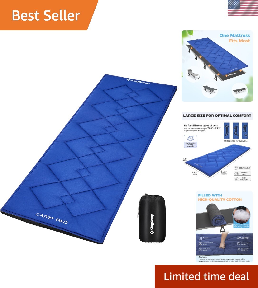 Cot Mattress Topper with Elastic Straps - Portable Comfort for Adventures