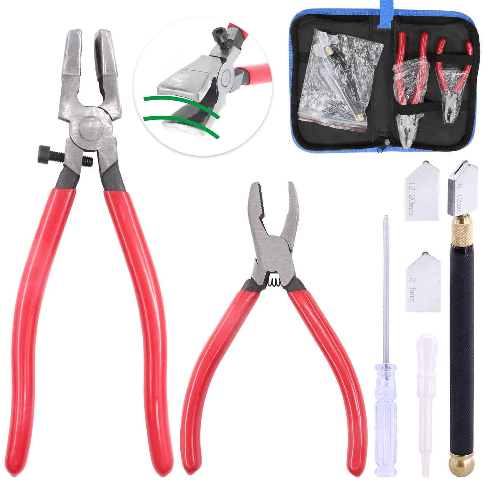 Glarks 4Pcs Heavy Duty Glass Running Pliers Tools Set, Breaker Grozer Black